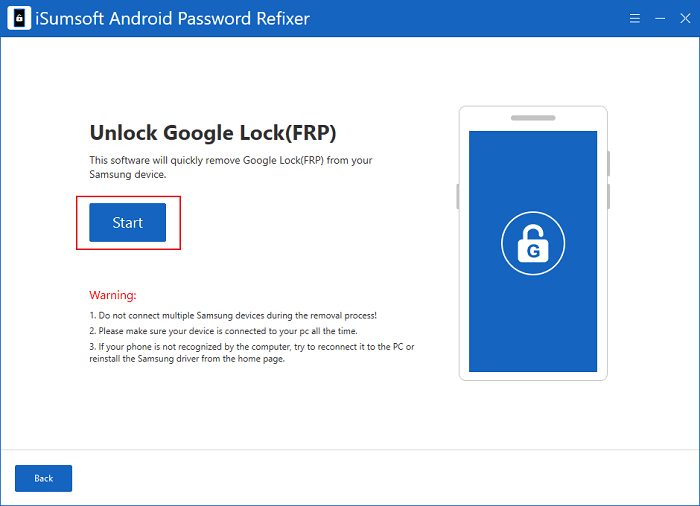 Click Start to unlock the Google Lock