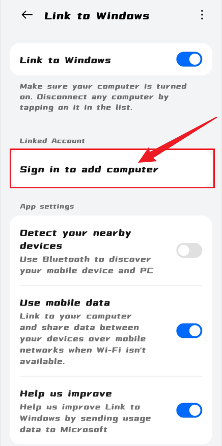 Sign in and add computer