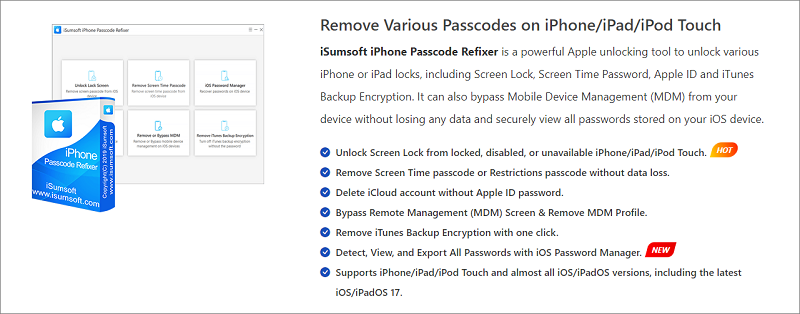 Features of iSumsoft iPhone Passcode Refixer