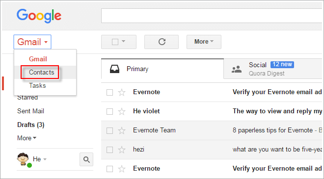 navigate to gmail contacts