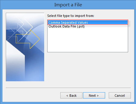 select file type to import from