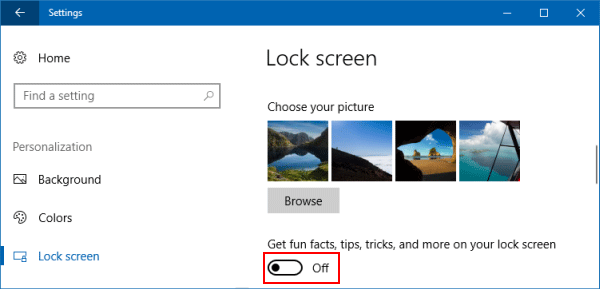 Disable Windows 10 lock screen Ads