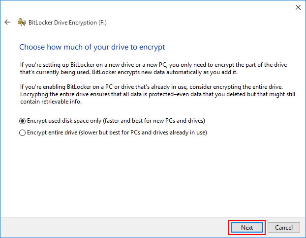 Encrypt used disk space