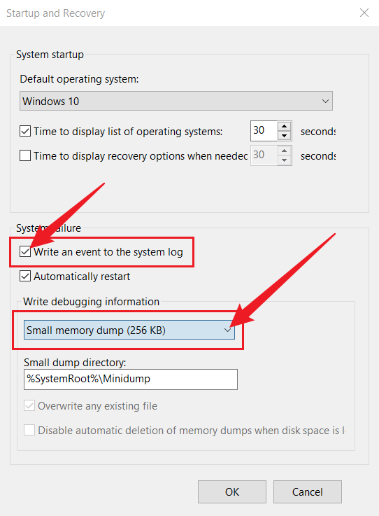 change startup and recovery settings